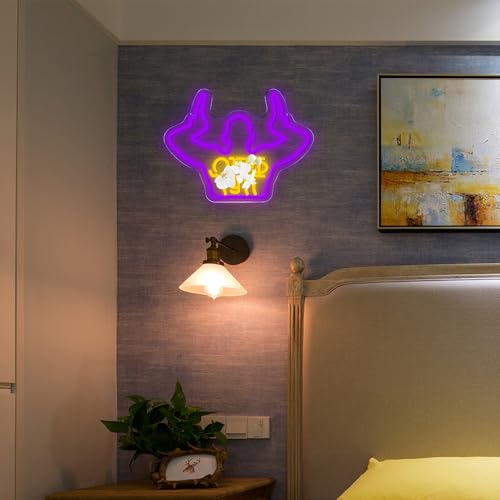 Omega Neon Light Sign Dimmable LED Greek Gesture Shape Retro Math Letter Psi Phi Neon Light, Party Bar Game Room Cinema Living Room Decor Festive Omega Birthday Holiday Gifts(15.7 * 11.8in) - color: Purple Omega
