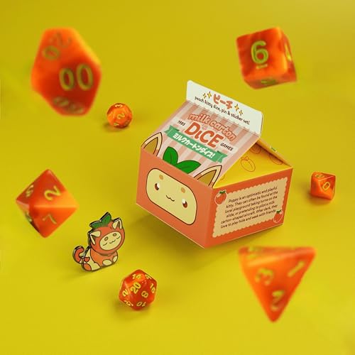 1985 Games Peach Cat Milk Carton Dice Set – Milk Carton-Inspired Dice for DND | TTRPGs & Tabletop Roleplaying - color: Peach