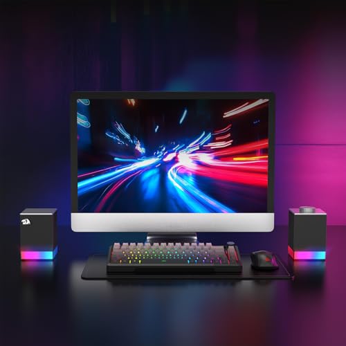 Redragon GS517 RGB PC Gaming Speaker, BT 5.3 & USB Dual Connectivity | 2.0 Stereo Enhanced Sound Desktop Computer Speaker, 8 RGB Lighting Effects, Touch Controls & Volume Knob, Sleek Design
