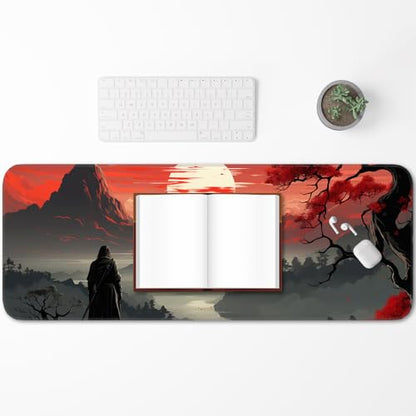 Japanese Gaming Mouse Pad, Non-Slip Rubber Base with Stitched Edge Mouse Pad for Office, Laptop, 31.5x11.8 Inch Anime Gaming Keyboard Pad - color: Red Moon Canyon