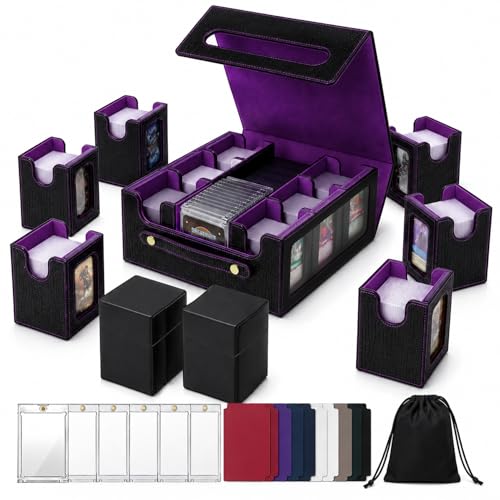 9IN1 MTG Deck Box with Carrying Handle, 8 Removable Deck Boxes & 1000+ Card Storage for TCG & Sports Cards, 10 Dividers, for Magic, YuGiOh, Gundam Card Game (BLACK/PURPLE) - color: BLACK/PURPLE