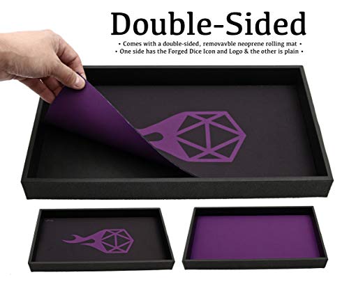 Forged Dice Co. Dice Tray 14" - Double Sided and Removable Neoprene Rolling Dice Mat - for Any Dice or Board Game, Tabletop RPGs Like D&D Pathfinder Roleplaying Game Black Tray w/Purple D20 Icon Mat - color: Black Tray W/ Purple/Black D20 Icon Mat