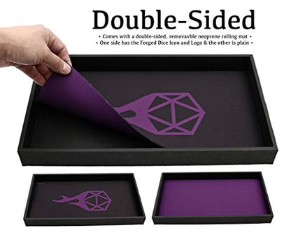 Forged Dice Co. Dice Tray 14" - Double Sided and Removable Neoprene Rolling Dice Mat - for Any Dice or Board Game, Tabletop RPGs Like D&D Pathfinder Roleplaying Game Black Tray w/Purple D20 Icon Mat - color: Black Tray W/ Purple/Black D20 Icon Mat