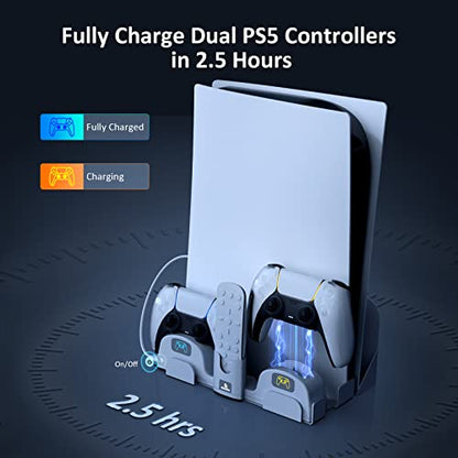NexiGo PS5 (All Versions) and PSVR2 Wall Mount Kit with Charging Station, Controller Holder, and Headphone Hanger - Metal Wall Hanging Charger Stand for PlayStation 5 Console/Slim (Disc & Digital)