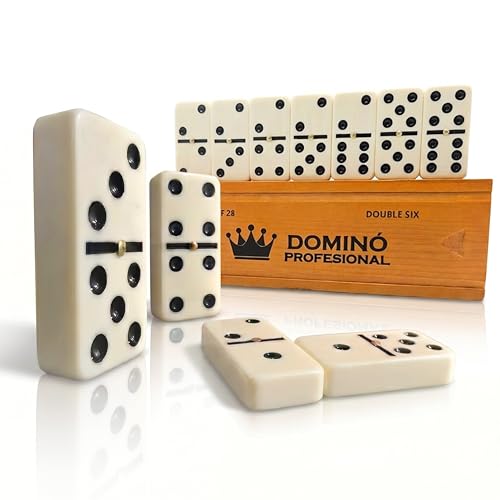 Professional Size Domino Set for Adults, Double Six Dominoes Set with 28 Melamine Tiles, Metal Spinner Center, Large 2.2" Domino Game with Premium Wooden Storage Box, Gift for Men