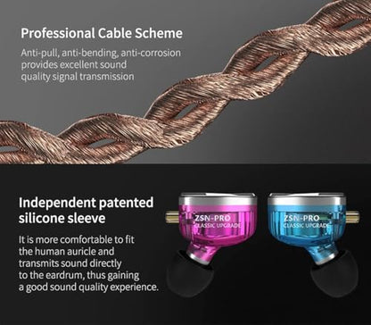 KZ ZSN Pro Dual Drivers 1BA 1DD in Ear Earphones HiFi Power Bass Earbuds Headphones High Clarity Sound Wired Earphones with Detachable Cable for Audiophile Musician - color: ZSN Pro-purple, size: With Mic