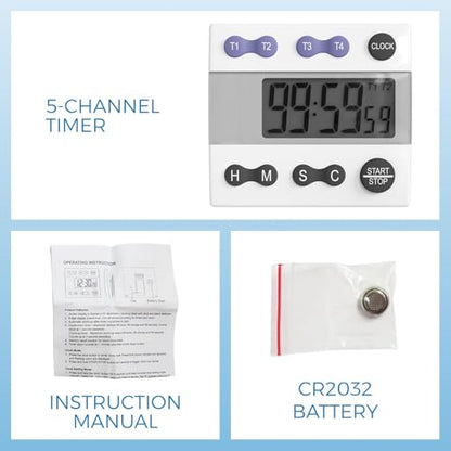 Sper Scientific Portable Digital Kitchen & Lab Timer 810015 - 4 Channel, Large Display, Loud Alarm, Classroom Timer - 2 pc - size: 2 Pack