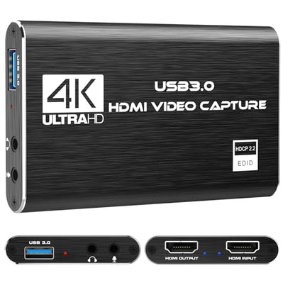 Video Capture Card, 4K HDMI Audio Capture Card Video Recorder with Mic and HDMI Loop-Out for Gaming/Live Streaming/Conference, Works for Nintendo Switch/PS5/Camera/Xbox/OBS