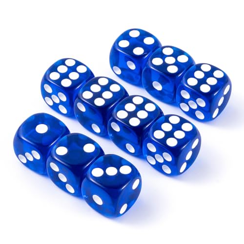 10 Pieces Polyhedral D6 Dice Set, 6 Sided Dice 16mm for RPG MTG DND Table Games (Transparent Dark Blue) - color: Transparent Dark Blue