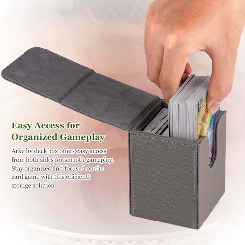 Arkeiliy MTG Deck Box with 50 Pcs Card Sleeve, 110+ Card Storage Leather Deck Box for Magic Commander, Collectible Trading Card Cases for Trading Card Games (Grey) - color: Grey III