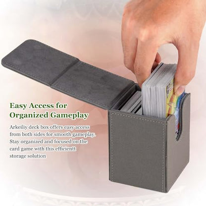 Arkeiliy MTG Deck Box with 50 Pcs Card Sleeve, 110+ Card Storage Leather Deck Box for Magic Commander, Collectible Trading Card Cases for Trading Card Games (Grey) - color: Grey III