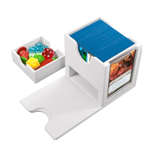 Gamegenic Sidekick Pro 100+ XL Convertible - Premium Deck Box with Secure Card Storage, UV Protected Slide Card Case, Display Top Card, Extra Token Drawer, Magnetic Closure, White Color, Made - color: White