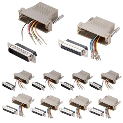 10PCS DB25 Serial to RJ45 Ethernet Adapter(5PCS Male+5PCS Female) | 25 Pin, Serial Port Male Female to RJ45, Ethernet LAN Extend Modular Converter - style: DB25 Male + Female