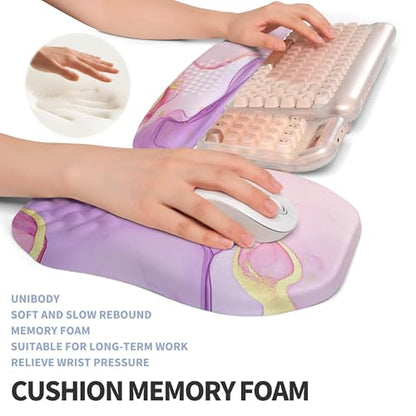 2-in-1 Ergonomic Set, Wave Keyboard Wrist Rest and Massage Slope Mouse Pad Wrist Support, Rebound Memory Foam for Relieve Carpal Tunnel Syndrome and Wrist Pain (Pink Purple Marble) - color: Pink Purple Marble