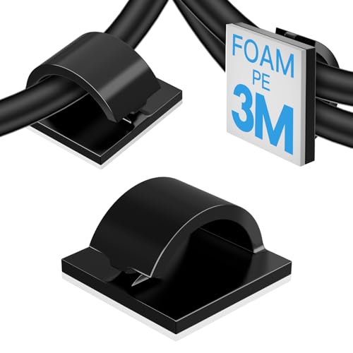 50Pcs Strong Black Adhesive Cable Clips, Dash cam Clips, car Wire Clips,Cord Organizer Cable Management,Cord Holder for Under Desk TV wall nightstand Office Home - color: Black