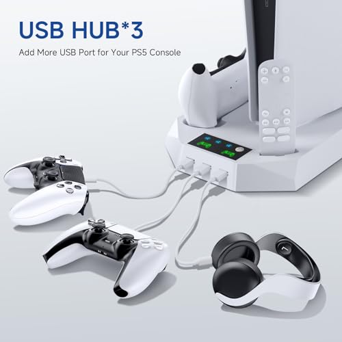 PS5 Cooling Station, LHFDIAN PS 5 Pro Stand Vertical and 3 Levels Turbo Fan with Dual Charging Station for PlayStation5Pro/Slim, PS 5 Accessories Kit, Headset Holder for PS 5 Digital/Disc-White - color: White