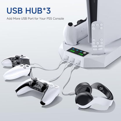 PS5 Cooling Station, LHFDIAN PS 5 Pro Stand Vertical and 3 Levels Turbo Fan with Dual Charging Station for PlayStation5Pro/Slim, PS 5 Accessories Kit, Headset Holder for PS 5 Digital/Disc-White - color: White