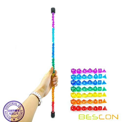 Bescon 49pcs Rainbow Gem Mini Polyhedral Dice Set in Long Tube, Rainbow Transparent Mini RPG Dice 7X7pcs, Mini Gem Dice Set - color: 7x7 49pcs Gem Rainbow Tube