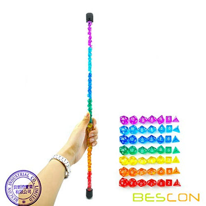 Bescon 49pcs Rainbow Gem Mini Polyhedral Dice Set in Long Tube, Rainbow Transparent Mini RPG Dice 7X7pcs, Mini Gem Dice Set - color: 7x7 49pcs Gem Rainbow Tube