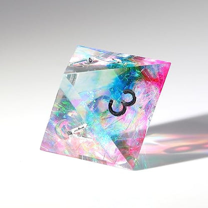 Haxtec Sharp Edge DND Dice Set, Rainbow Resin Polyhedral RPG Dice | Iridescent Galaxy D&D for Table Games, Compatible with Dungeons and Dragons, Handmade 7-Die with Metal Case, MTG Gifts - color: White Blue Red Yellow