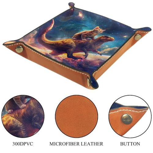 Funny Cat Riding Dinosaur Galaxy Outer Space Dice Tray Dice Rolling Tray Folding Dice Holder for Dice Games, Like RPG, DND and Other Table Games - color: Multi 2