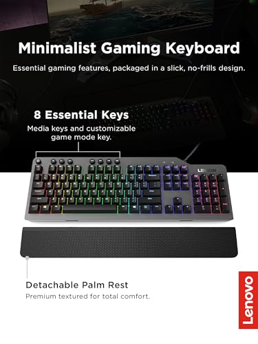 Lenovo GY40T26478 Legion K500 RGB Mechanical Gaming Keyboard, 3 ZONE Full-size Keyboard, 7 user Programmable Hot Keys; 16.8 Million Colors, 50 Million-Click Red Mechanical Keys, Detachable Palm Rest - style: K500 Keyboard