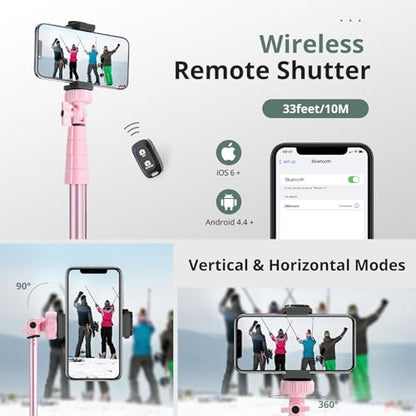 SENSYNE 88" Phone Tripod & Selfie Stick, Extendable Cell Phone Tripod Stand with Wireless Remote and Phone Holder, Pink - color: Pink, size: 88-inch