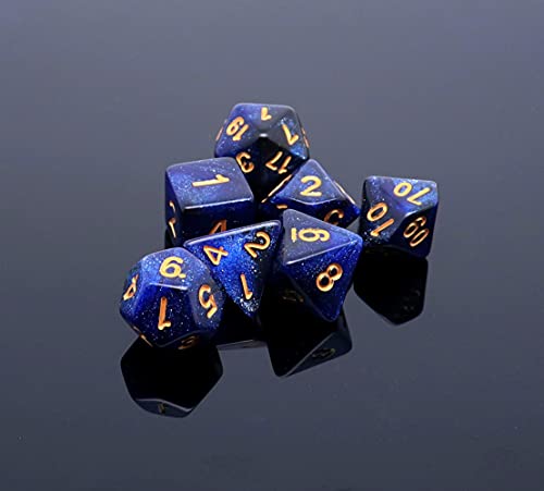 DND Dice Set Dark Blue Mix Black Nebula Dice for Dungeon and Dragons D&D RPG Role Playing Games 7Pcs Polyhedral Dice with Dice Bag - color: Black & Dark Blue Nebula