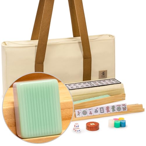 Yellow Mountain Imports American Mahjong Set, “Jade Horizon” – 166 Tiles with Wooden Racks & Pushers, Wright Patterson Scoring Coins, Dice, Wind Indicator, and Soft Beige Case - color: Jade