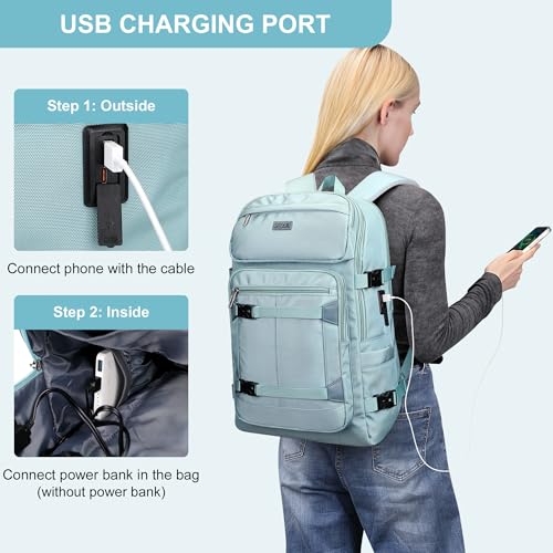 PIJUSHI Casual Travel Backpack for Women with 16" Padded Laptop Compartment | Carry On Luggage with USB Charging Port, 1680D Water-Resistant Nylon, Airline Approved, For Daily, Hiking - color: Teal Blue