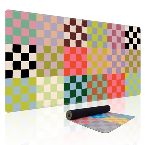 Baziabbo Checkered Desk Mat,XXL Extended Big Mouse Pad,Gaming Mousepad with Stitched Edge,Non-Slip Rubber Base Keyboard Desk Pad for Home Office Study Game - color: Checkerboard Retro
