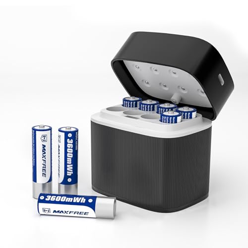 Maxfree 8-Pack Rechargeable AA Lithium Batteries with Dual-Purpose Charger | AA Lithium & NiMH Charger – 1.5V 3600mWh Double A Batteries with LED Display – for Blink Outdoor Cameras, Toys & Remotes - size: Dual-Purpose Batteries Charger with 8-Pack AA