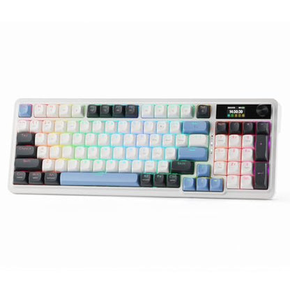 Redragon K719 Wireless Gasket Gaming Keyboard w/Hype Screen & Knob, 95 Keys Mechanical Keyboard, Easy-Control 1.14’’ TFT Info Display, 5-Layer Noise Dampener, Round PBT Keycaps, Mint Mambo Switch - color: Glacier Azure