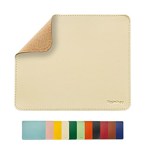 Leather Mouse Pad - Wood Mouse Pad, Double Side Mouse Pad with Stitched Edge, Waterproof Ultra Thin Mouse Pad for Computers, Laptop, Office & Home, 10.2 x 8.3 Inch, 1 Pack (Beige) - color: Beige