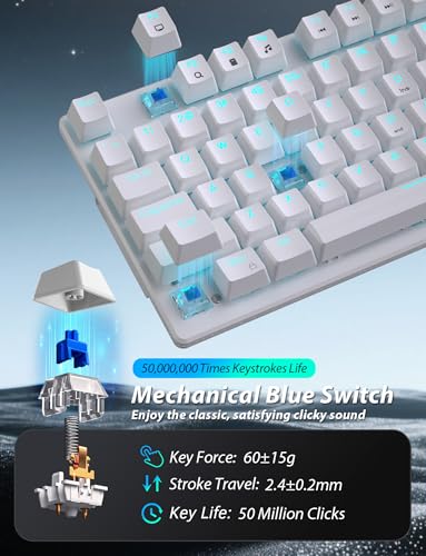 Mechanical Gaming Keyboard and Mouse, 98 Keys LED Backlit Keyboard with Floating Keycap, Ergonomic RGB Gaming Mouse with Mouse Pad Combo, Full Anti-Ghost Wired Keyboard for PC Laptop Gamer, White - color: White-
