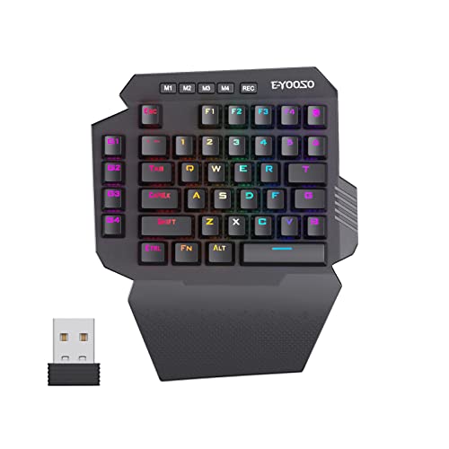 HUO JI Wireless One Handed Mechanical Gaming Keyboard, Red Switch | 6 Onboard Macro Keys, 2.4Ghz and USB-C Wired Dual Mode, RGB Led Backlit, Wrist Rest, Durable Battery