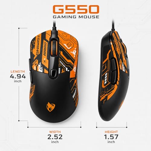 Wired Gaming Mouse, 7200 Adjustable DPI, 6 programmable Buttons, 3 Million-Click lifespan, 1.5-Meter Braided Cable, red Non-Slip Grip pad—for PC Gaming and Office use