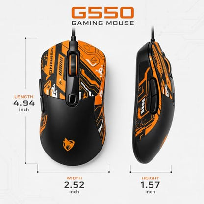 Wired Gaming Mouse, 7200 Adjustable DPI, 6 programmable Buttons, 3 Million-Click lifespan, 1.5-Meter Braided Cable, red Non-Slip Grip pad—for PC Gaming and Office use