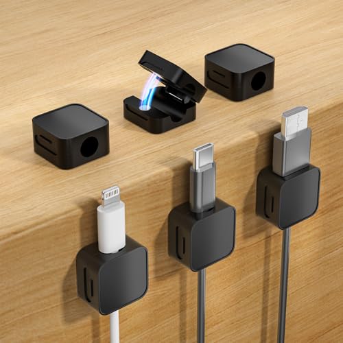6 Black Magnetic Cable Clips,Under Desk Cable Management,Cord Holder for Nightstand Home Office Car Phone Wall,2025 Adhesive Cord Organizer[0.45" in Ht Save Space/Versatile for Wire Up to 0.27" OD] - color: Black, size: 6pack