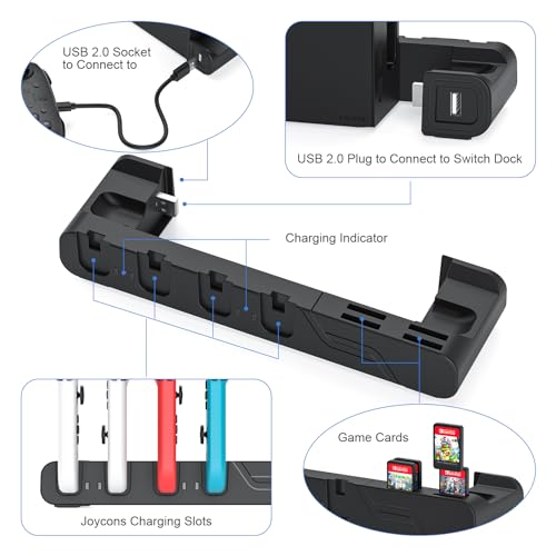 Switch Controller Charger Dock Compatible With Nintendo Switch And Switch OLED Model Joycons, Charges Up To 6pcs Joycon With Game Card Storage - color: Black