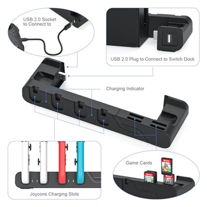 Switch Controller Charger Dock Compatible With Nintendo Switch And Switch OLED Model Joycons, Charges Up To 6pcs Joycon With Game Card Storage - color: Black