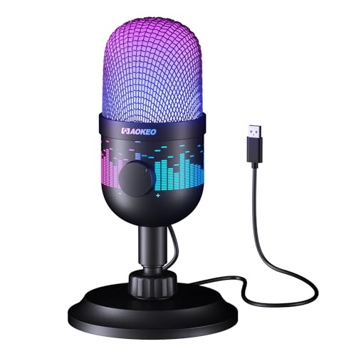 Aokeo Gaming Microphone, USB Computer Microphone for PC, Mac, PS4/5, Condenser Podcast Mic for Studio Recording, for Streaming Podcast YouTube, with Led Light
