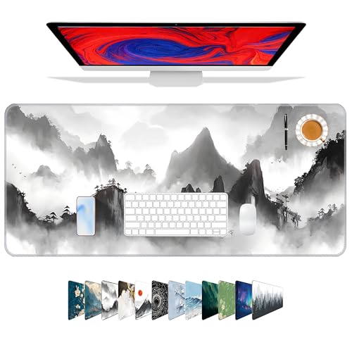 Galdas Mouse Pad for Gaming,XXL XL Large Mouse Mat Long Extended Mousepad Desk Mat Non-Slip Rubber Mice Pads Stitched Edges Thin,Black Ink Background (31.5 x 11.8 x 0.12 Inches) - color: Black Ink