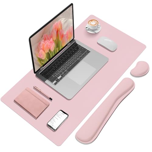 Mouse Pad and Keyboard Wrist Rest, Large Keyboard and Mouse Pad Set, Ergonomic Mousepad with Wrist Rest, Non-Slip Desk Mat Protector for Office, Home (31.5×15.7 Inches, Pink) - color: Pink - Wrist Rest, size: 15.7" x 31.5"