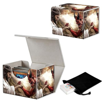 Stylish MTG Deck Box for 110+ Cards, Magnetic Commander Deck Case with Bonus Game Card Pouch, Durable Storage for TCG and Sleeved Magic Cards, Jesus And Devil - color: Jesus And Devil