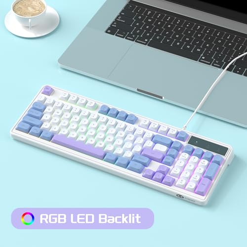 Camiysn Wire Gaming Keyboard, 7 Colorful Rainbow Backlight Classic Gaming Keyboard (White & Blue & Purple) - color: White & Blue & Purple