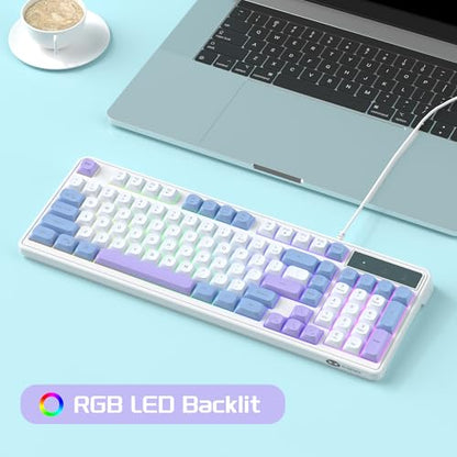 Camiysn Wire Gaming Keyboard, 7 Colorful Rainbow Backlight Classic Gaming Keyboard (White & Blue & Purple) - color: White & Blue & Purple