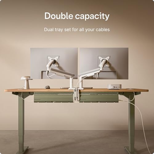 Desktronic Cable Duct Desk Green Set of 2 - Stainless Steel Cable Management Desk Cable Duct with 5 Cable Cut-Outs - Easy to Install Cable Organiser - Cable Holder - color: Green