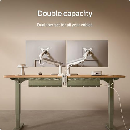 Desktronic Cable Duct Desk Green Set of 2 - Stainless Steel Cable Management Desk Cable Duct with 5 Cable Cut-Outs - Easy to Install Cable Organiser - Cable Holder - color: Green