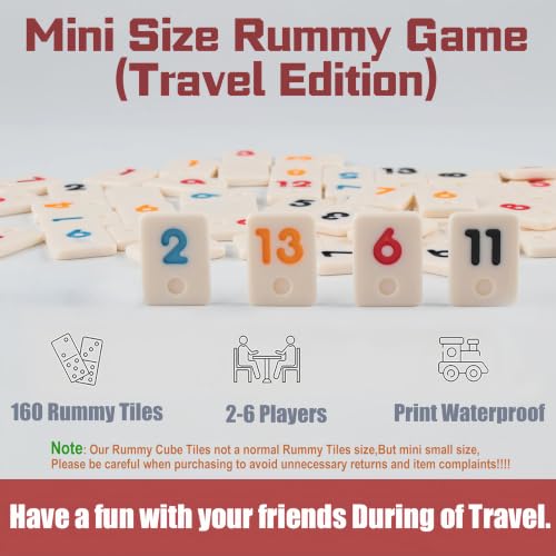 Smilejoy Mini Rummy Cube Six Player Edition, Travel Rummy Game Set with Portable Canvas Bag,Classic Board Game for Adults and Kids |160 Tiles|6 Playing Racks|1 Dice (2-6 Player) - style: Mini (2-6 player)